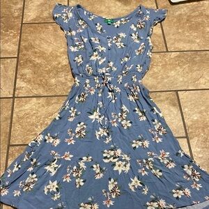 Floral Blue Dress with White Accents